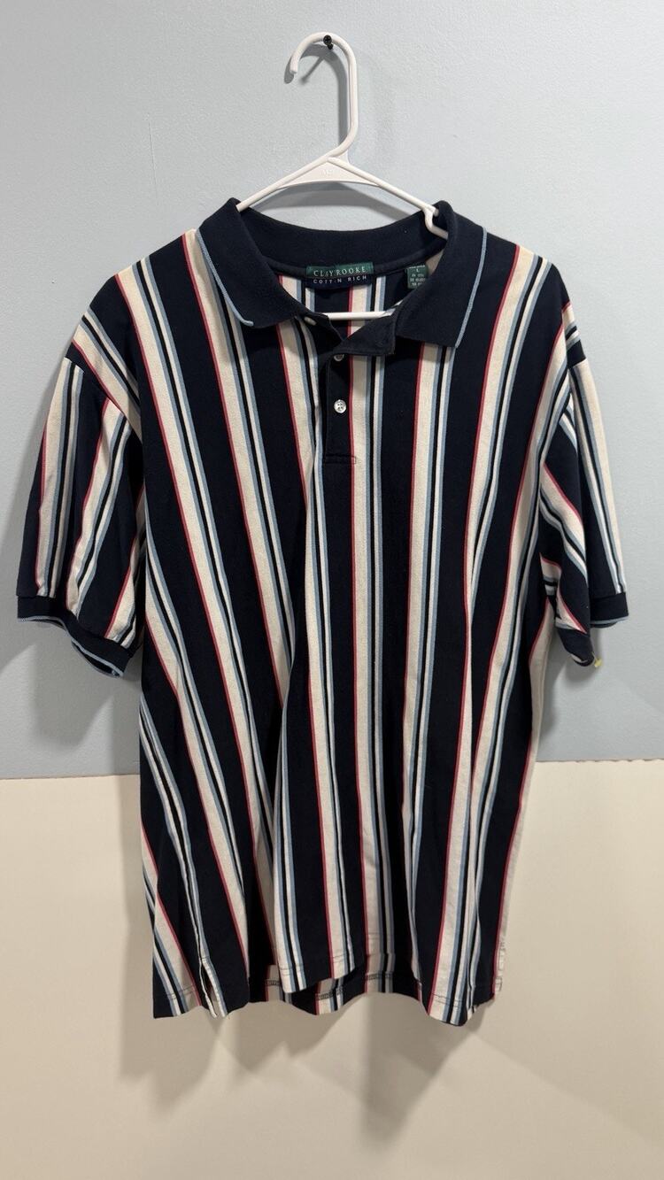 Clay Brooke Cotton Rich Polo Shirt Made In Fiji Size L Striped Multicolor